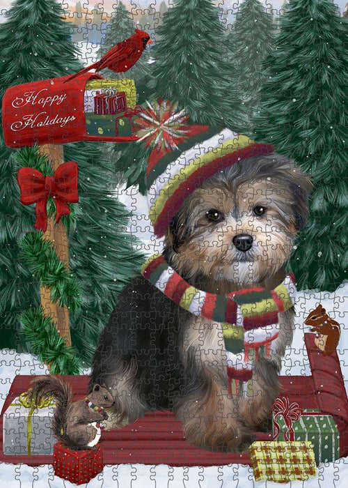 Merry Christmas Woodland Sled Yorkipoo Dog Puzzle with Photo Tin PUZL88400