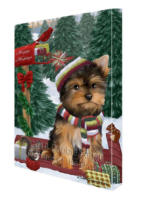Merry Christmas Woodland Sled Yorkshire Terrier Dog Canvas Print Wall Art Décor CVS115658