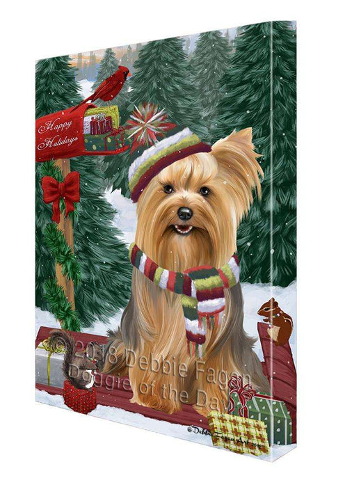 Merry Christmas Woodland Sled Yorkshire Terrier Dog Canvas Print Wall Art Décor CVS115667