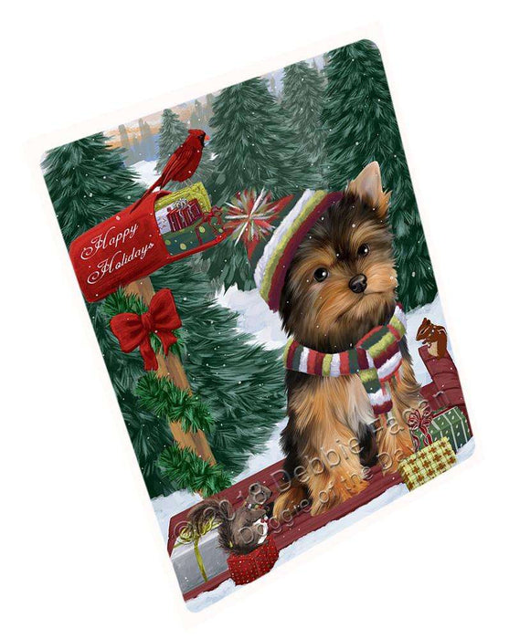 Merry Christmas Woodland Sled Yorkshire Terrier Dog Large Refrigerator / Dishwasher Magnet RMAG92754