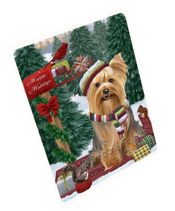Merry Christmas Woodland Sled Yorkshire Terrier Dog Large Refrigerator / Dishwasher Magnet RMAG92760