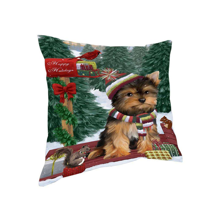 Merry Christmas Woodland Sled Yorkshire Terrier Dog Pillow PIL77596