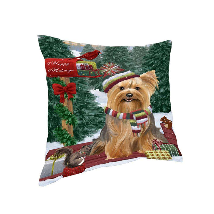 Merry Christmas Woodland Sled Yorkshire Terrier Dog Pillow PIL77600