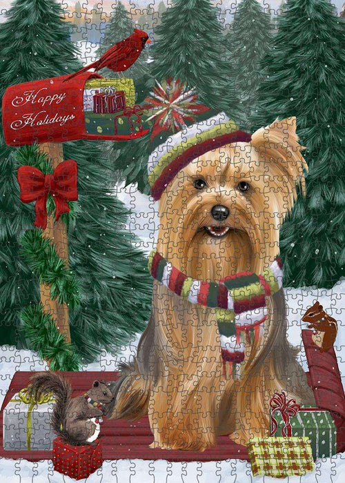 Merry Christmas Woodland Sled Yorkshire Terrier Dog Puzzle with Photo Tin PUZL88408