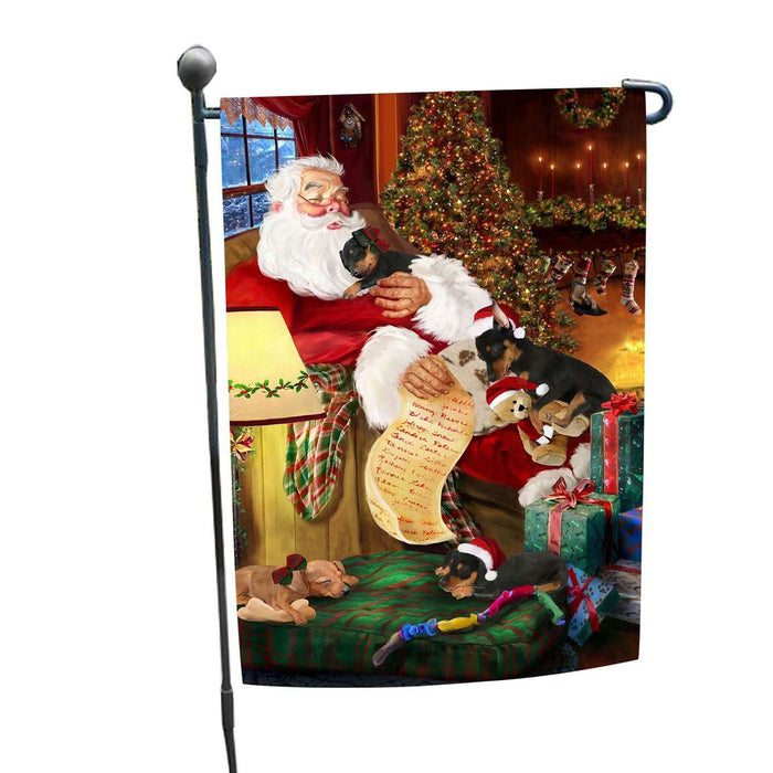 Miniature Pinscher Dog and Puppies Sleeping with Santa Garden Flag