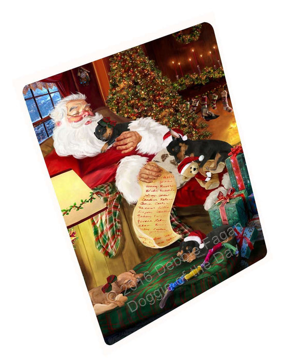 Miniature Pinscher Dog and Puppies Sleeping with Santa Tempered Cutting Board