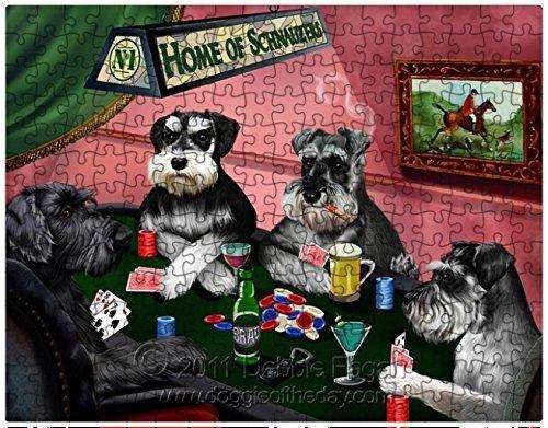 Miniature Schnauzer Dogs Playing Poker 500 Pc. Puzzle with Photo Tin