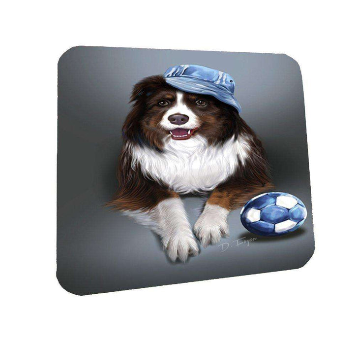 Morgan Red Tri Dog Wearing Hat with Ball Coasters Set of 4