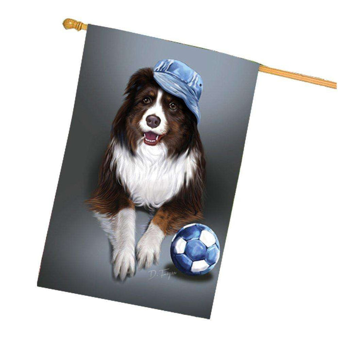 Morgan Red Tri Dog Wearing Hat with Ball House Flag