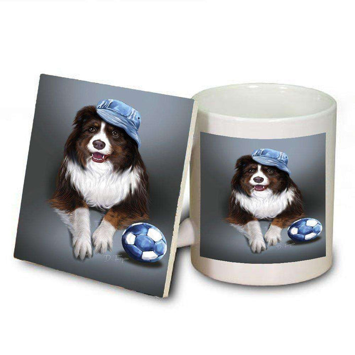 Morgan Red Tri Dog Wearing Hat with Ball Mug and Coaster Set