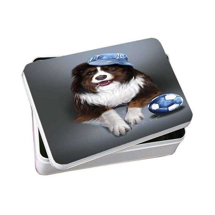 Morgan Red Tri Dog Wearing Hat with Ball Photo Storage Tin