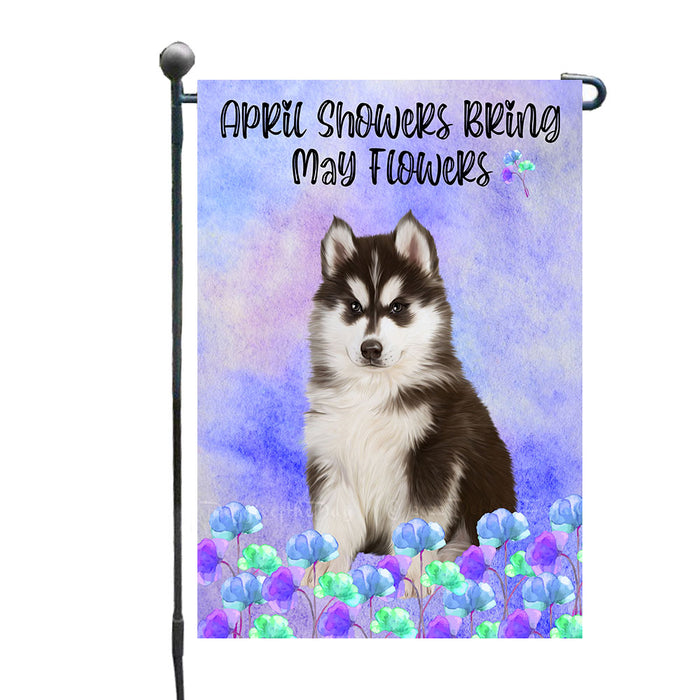Multicolore Floral Siberian Husky Dogs Garden Flags - Outdoor Double Sided Garden Yard Porch Lawn Spring Decorative Vertical Home Flags 12 1/2"w x 18"h