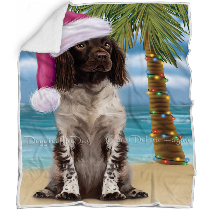 Summertime Happy Holidays Christmas Munsterlander Dog on Tropical Island Beach Blanket