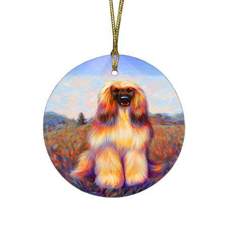 Mystic Blaze Afghan Hound Dog Round Flat Christmas Ornament RFPOR53559