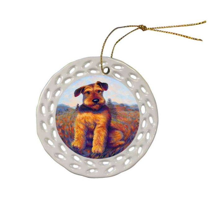 Mystic Blaze Airedale Terrier Dog Ceramic Doily Ornament DPOR53569