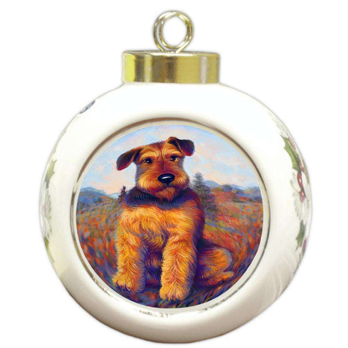 Mystic Blaze Airedale Terrier Dog Round Ball Christmas Ornament RBPOR53569