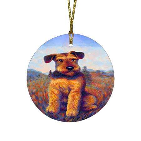 Mystic Blaze Airedale Terrier Dog Round Flat Christmas Ornament RFPOR53560