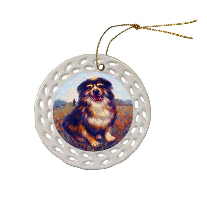 Mystic Blaze Australian Shepherd Dog Ceramic Doily Ornament DPOR53571