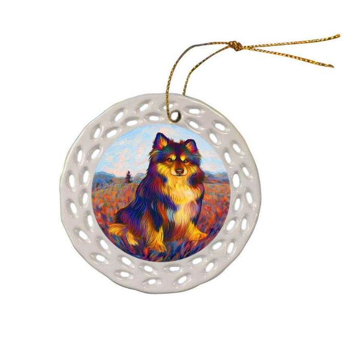 Mystic Blaze Australian Shepherd Dog Ceramic Doily Ornament DPOR53572