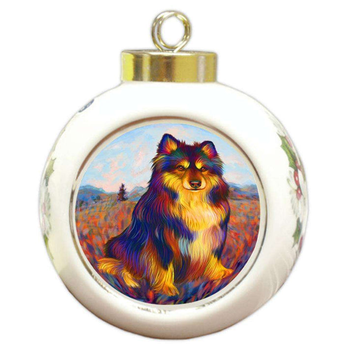 Mystic Blaze Australian Shepherd Dog Round Ball Christmas Ornament RBPOR53572