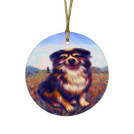 Mystic Blaze Australian Shepherd Dog Round Flat Christmas Ornament RFPOR53562