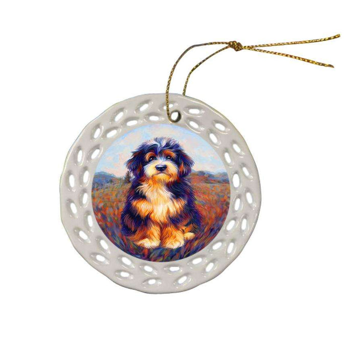 Mystic Blaze Bernedoodle Dog Ceramic Doily Ornament DPOR53574