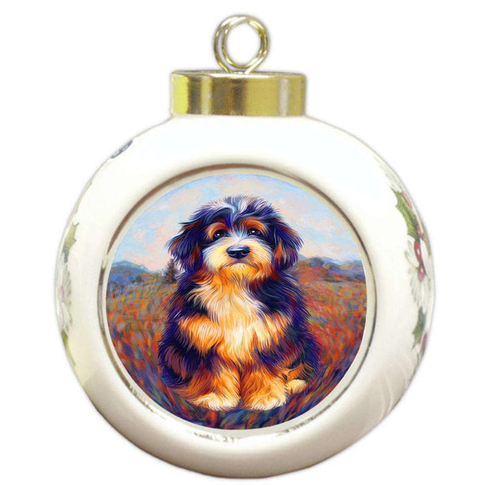 Mystic Blaze Bernedoodle Dog Round Ball Christmas Ornament RBPOR53574