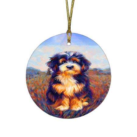 Mystic Blaze Bernedoodle Dog Round Flat Christmas Ornament RFPOR53565