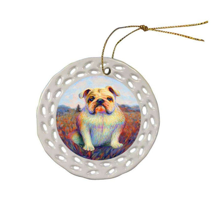 Mystic Blaze Bulldog Ceramic Doily Ornament DPOR53577