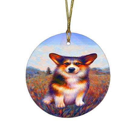 Mystic Blaze Corgi Dog Round Flat Christmas Ornament RFPOR53571