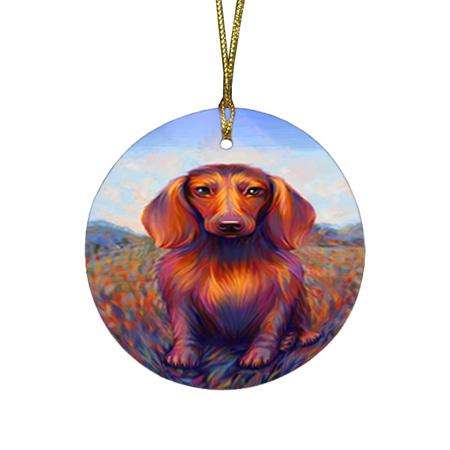 Mystic Blaze Dachshund Dog Round Flat Christmas Ornament RFPOR53572