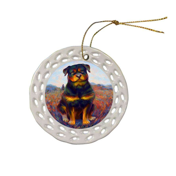 Mystic Blaze Rottweiler Dog Ceramic Doily Ornament DPOR53587