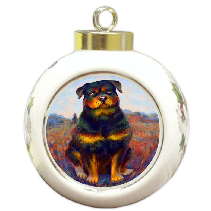 Mystic Blaze Rottweiler Dog Round Ball Christmas Ornament RBPOR53587