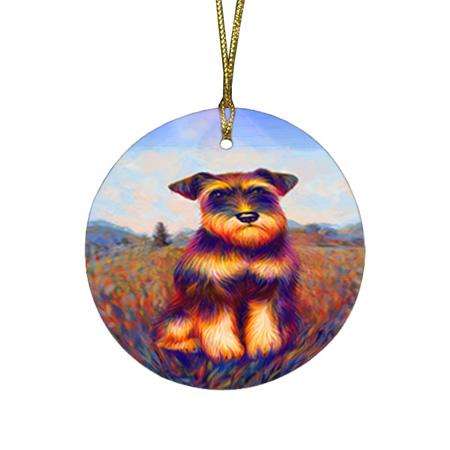 Mystic Blaze Schnauzer Dog Round Flat Christmas Ornament RFPOR53579