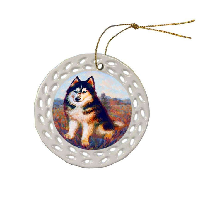 Mystic Blaze Siberian Husky Dog Ceramic Doily Ornament DPOR53589