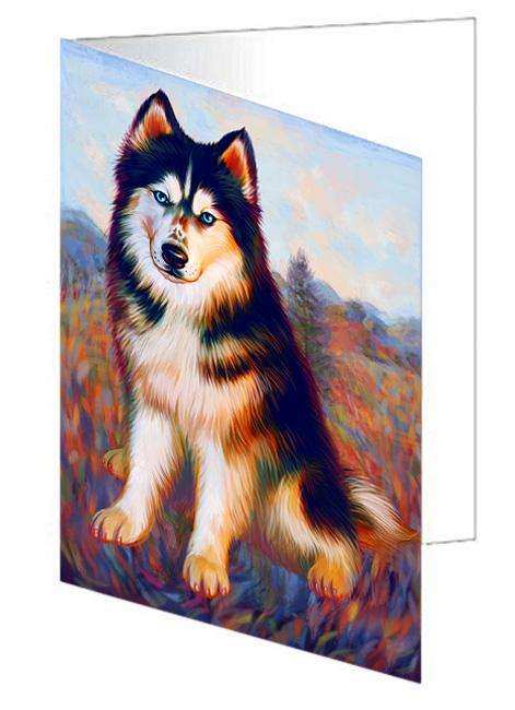 Mystic Blaze Siberian Husky Dog Handmade Artwork Assorted Pets Greeting Cards and Note Cards with Envelopes for All Occasions and Holiday Seasons GCD64796