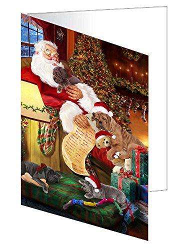 Neapolitan Mastiff Dog and Puppies Sleeping with Santa Handmade Artwork Assorted Pets Greeting Cards and Note Cards with Envelopes for All Occasions and Holiday Seasons