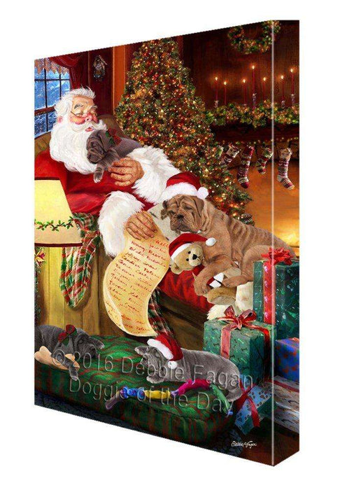 Neapolitan Mastiff Dog and Puppies Sleeping with Santa Painting Printed on Canvas Wall Art Signed