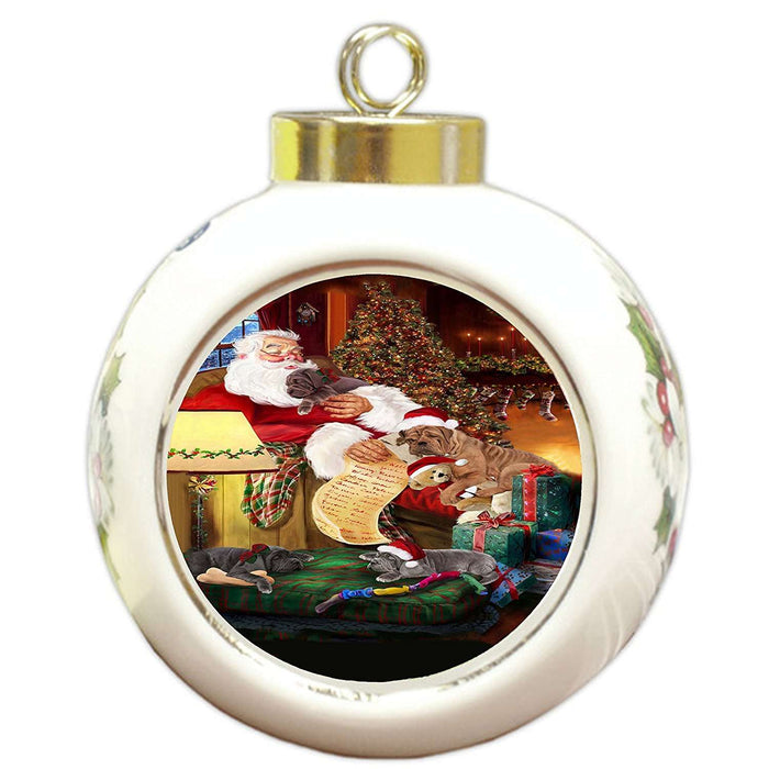 Neapolitan Mastiff Dog and Puppies Sleeping with Santa Round Ball Christmas Ornament