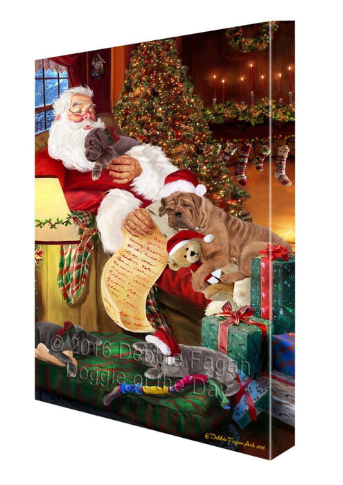 Neopolitan Mastiff Dog and Puppies Sleeping with Santa Canvas Gallery Wrap 1.5" Inch