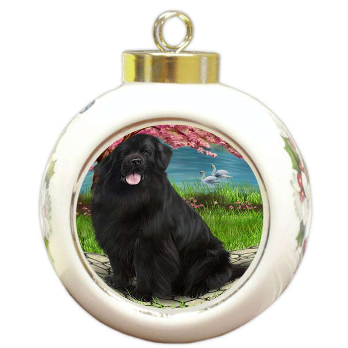 Newfoundland Dog Round Ball Christmas Ornament RBPOR54750