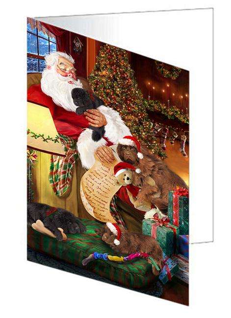 Newfoundland Dogs and Puppies Sleeping with Santa  Handmade Artwork Assorted Pets Greeting Cards and Note Cards with Envelopes for All Occasions and Holiday Seasons GCD67574