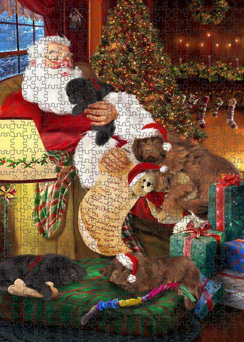Newfoundland Dogs and Puppies Sleeping with Santa Puzzle with Photo Tin PUZL85216
