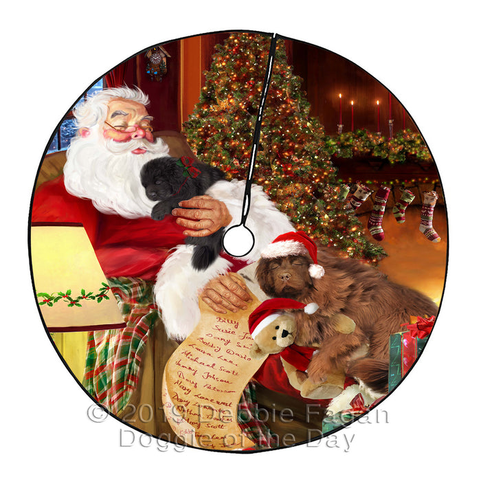 Santa Sleeping with Newfoundland Dogs Christmas Tree Skirt