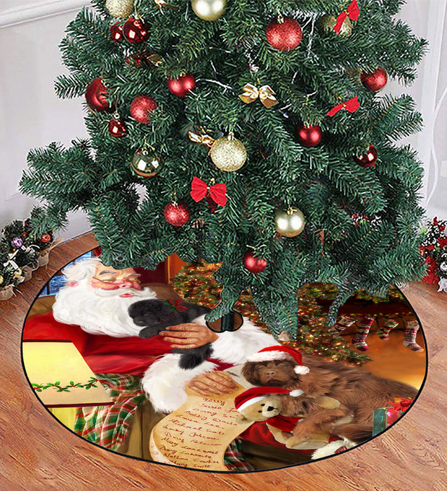 Santa Sleeping with Newfoundland Dogs Christmas Tree Skirt
