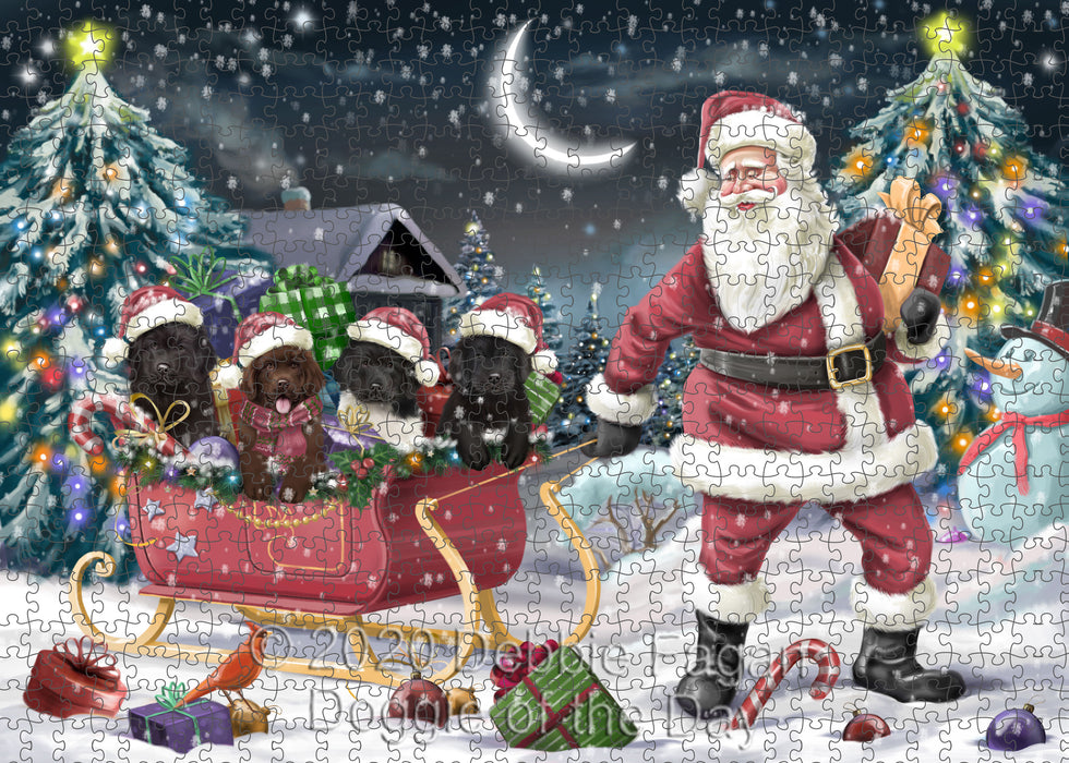 Christmas Santa Sled Newfoundland Dogs Portrait Jigsaw Puzzle for Adults Animal Interlocking Puzzle Game Unique Gift for Dog Lover's with Metal Tin Box