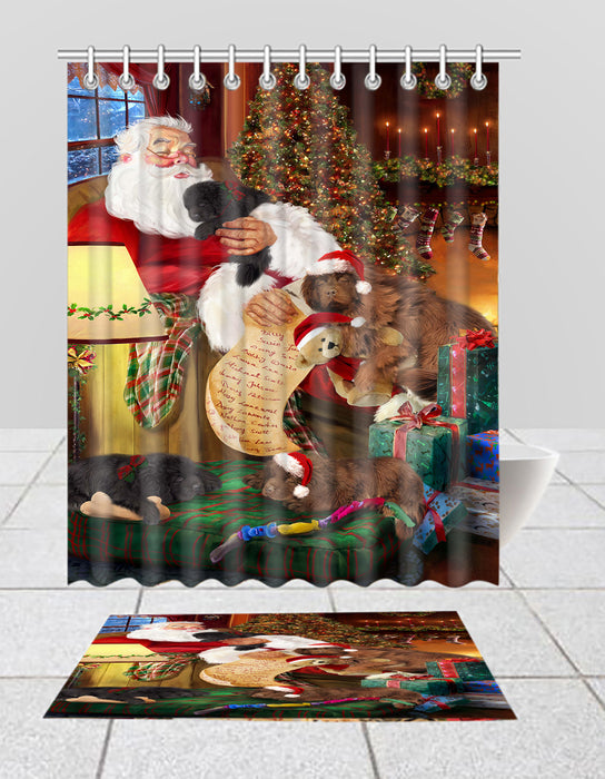 Santa Sleeping with Newfoundland Dogs  Bath Mat and Shower Curtain Combo