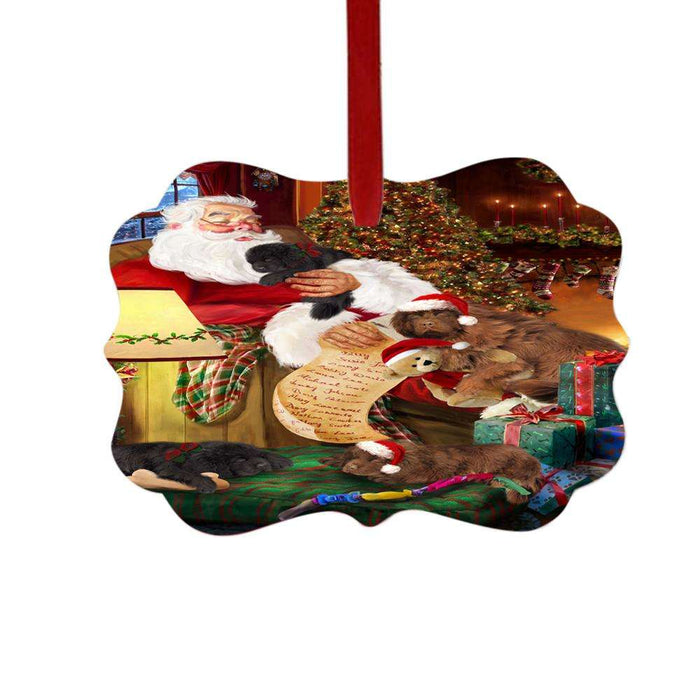 Newfoundlands Dog and Puppies Sleeping with Santa Double-Sided Photo Benelux Christmas Ornament LOR49298