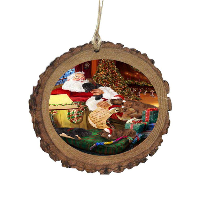 Newfoundlands Dog and Puppies Sleeping with Santa Wooden Christmas Ornament WOR49298