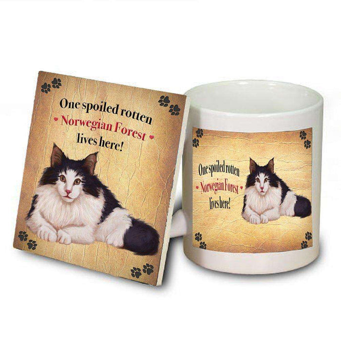 Norwegian Forest Portrait Spoiled Rotten Cat Coaster and Mug Combo Gift Set
